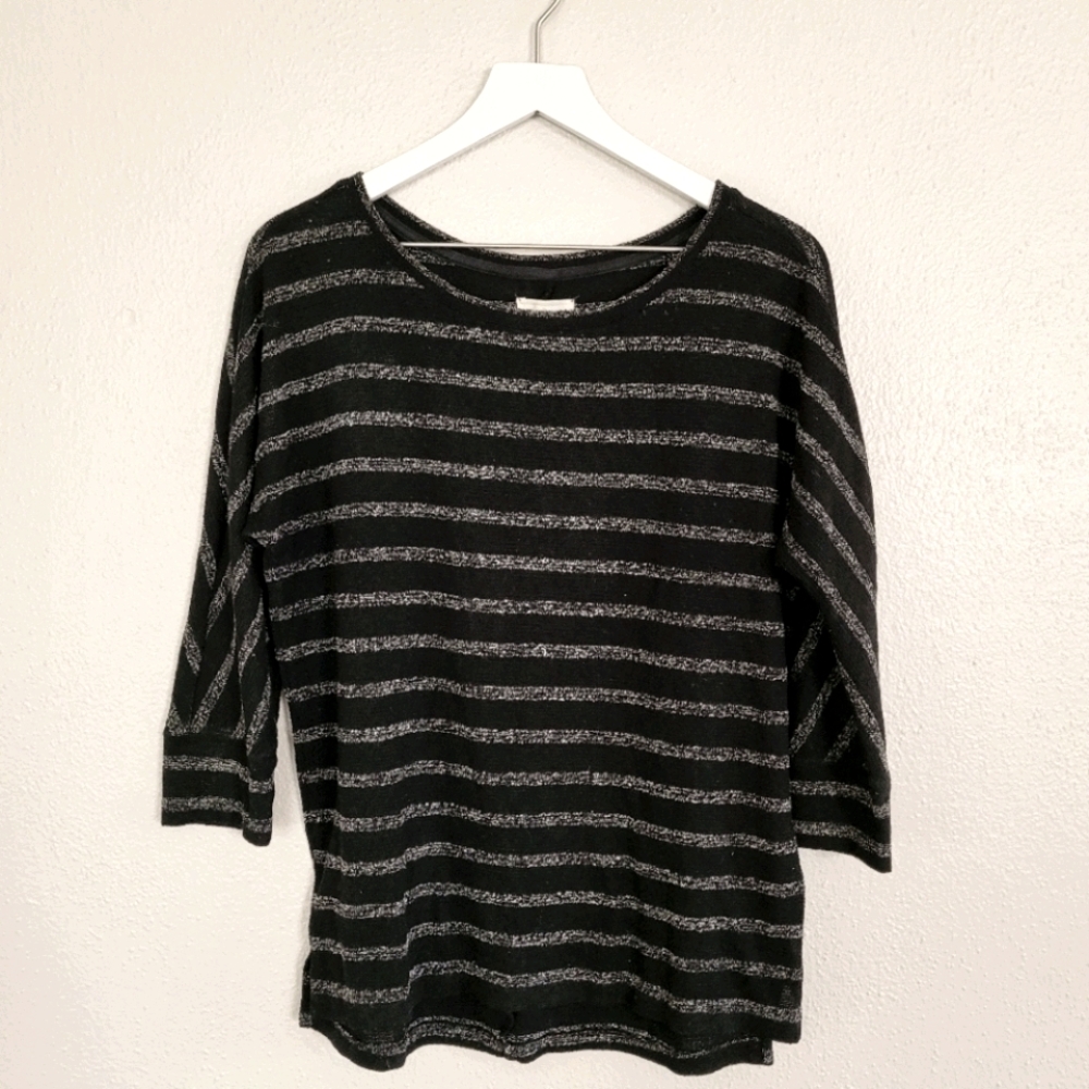Lou & Grey | Marled Black Stripe Knit Pullover M